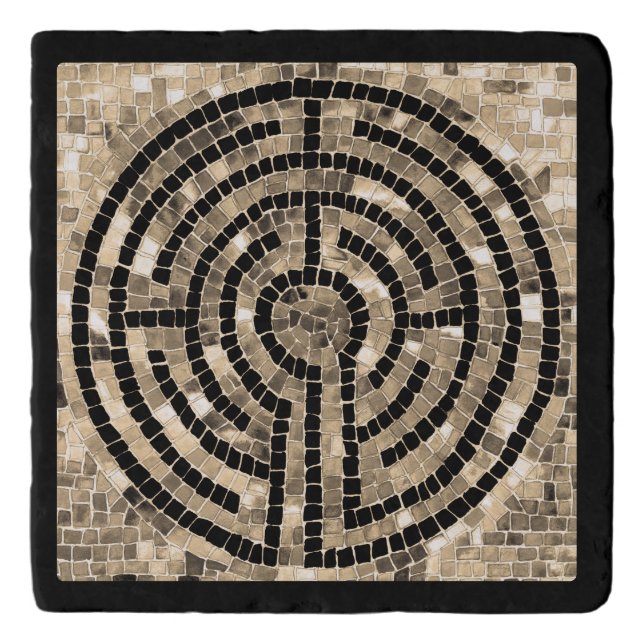 LABYRINTH V Marble Stone Trivet - Black (Front)