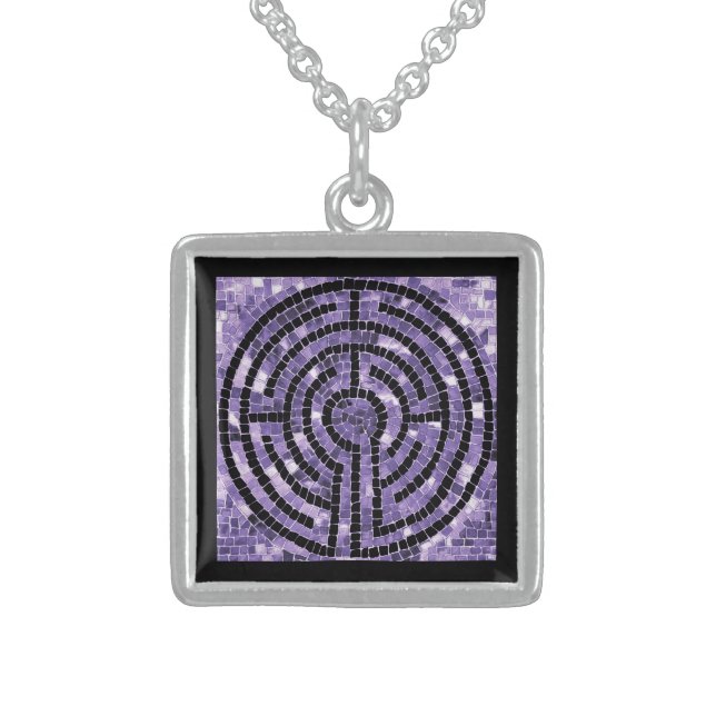 LABYRINTH VI Sterling Silver Square Necklace (Front)
