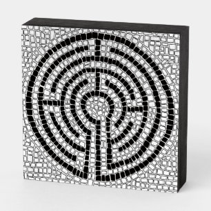 LABYRINTH VII 6x6 Wood Box Sign - Black