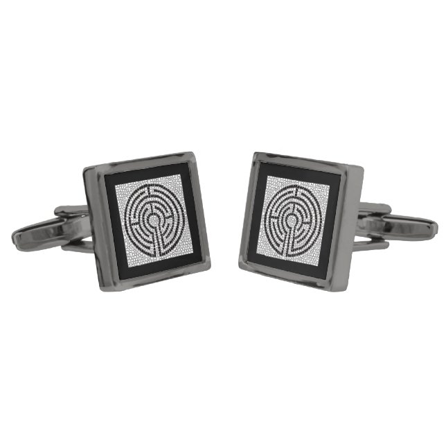 LABYRINTH VII Gunmetal Plated Square Cufflinks  (Angled)