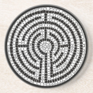 LABYRINTH VII Sandstone Coaster - Black
