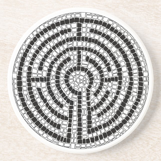 LABYRINTH VII Sandstone Coaster - White (Front)