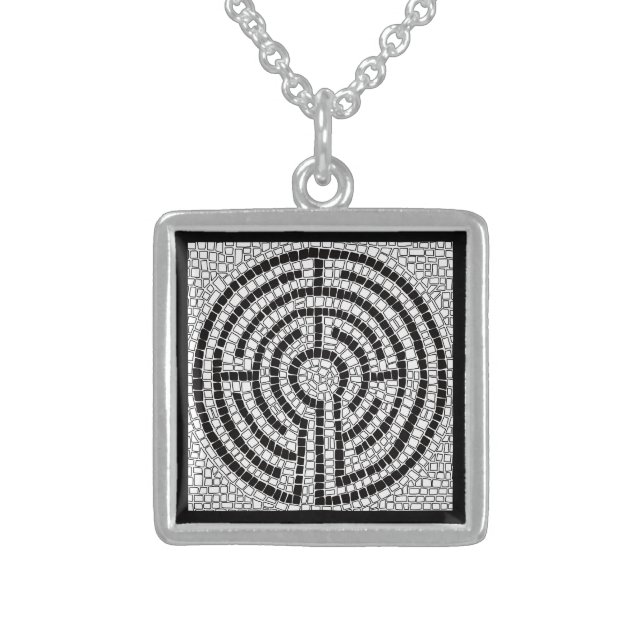 LABYRINTH VII Sterling Silver Square Necklace (Front)