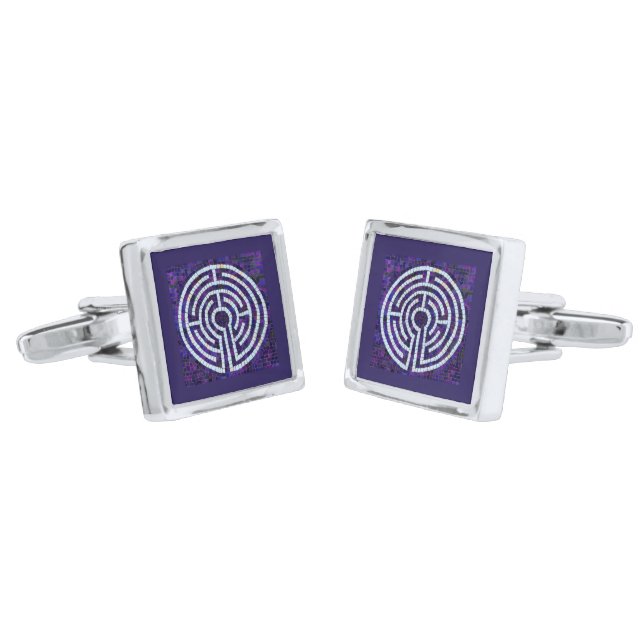 LABYRINTH VIII Silver Plated Square Cufflinks  (Angled)