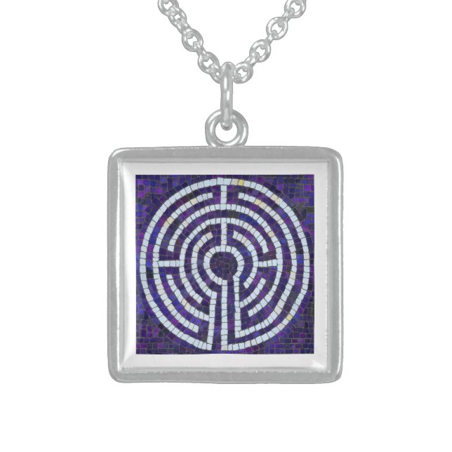 LABYRINTH VIII Sterling Silver Square Necklace (Front)