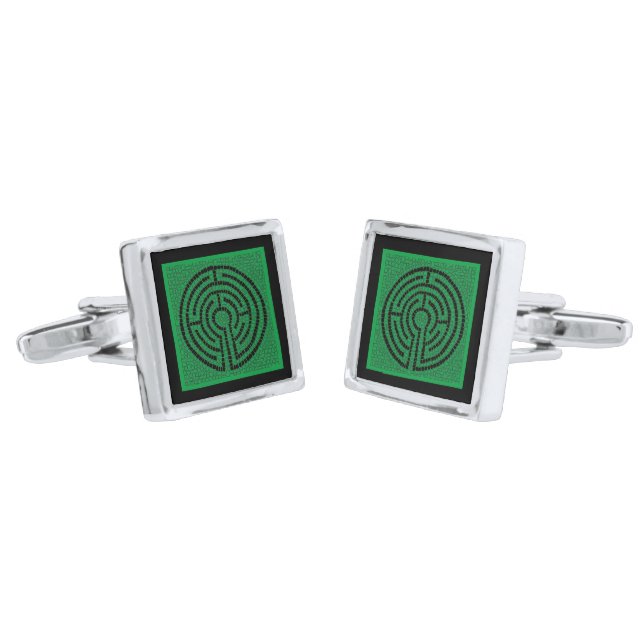 LABYRINTH XI Silver Plated Square Cufflinks  (Angled)
