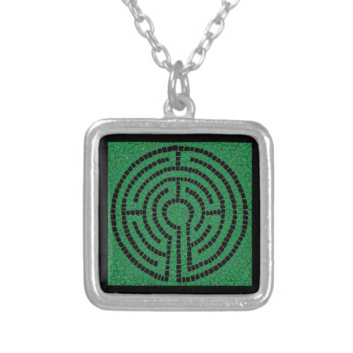 LABYRINTH XI Silver Plated Square Necklace