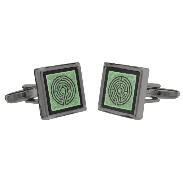 LABYRINTH XIV Gunmetal Plated Square Cufflinks  (Angled)