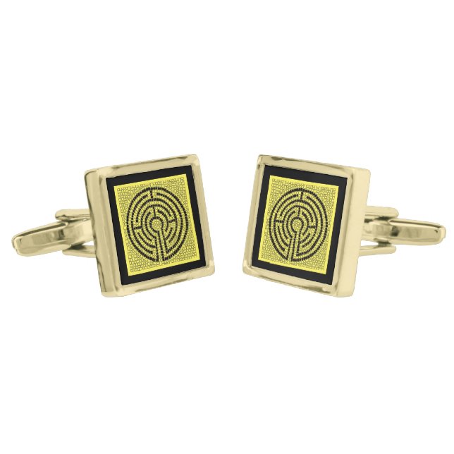 LABYRINTH XV Gold Plated Square Cufflinks  (Angled)