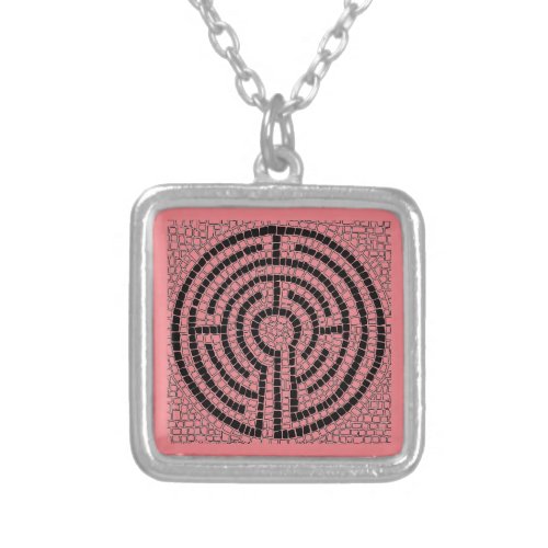 LABYRINTH XVI Silver Plated Square Necklace 