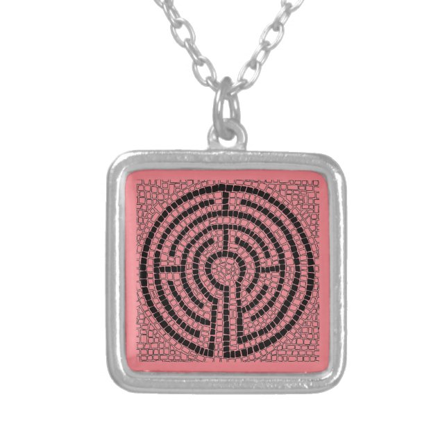 LABYRINTH XVI Silver Plated Square Necklace  (Front)
