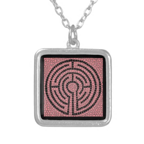 LABYRINTH XVI Silver Plated Square Necklace Black