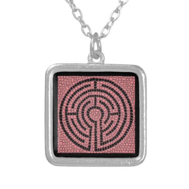 LABYRINTH XVI Silver Plated Square Necklace Black (Front)