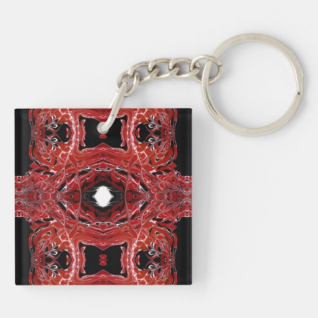 Labyrinthine Red Abstract Acrylic Fluid Art Keychain (Back)