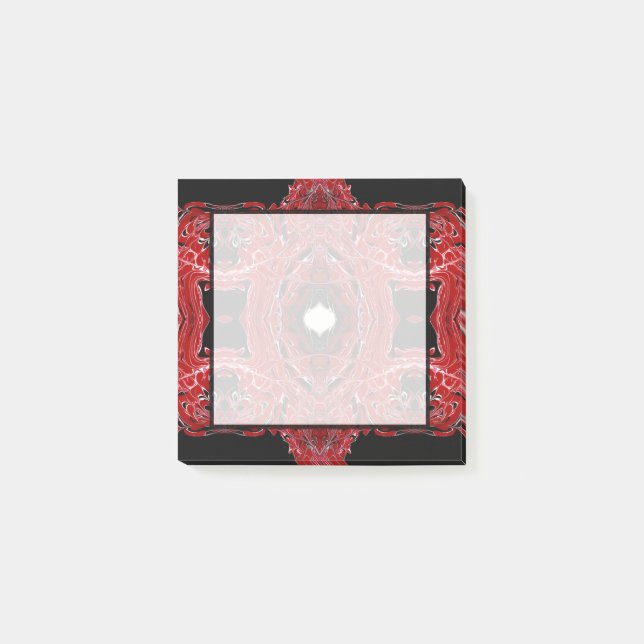 Labyrinthine Red Abstract Acrylic Fluid Art Post-it Notes (Front)