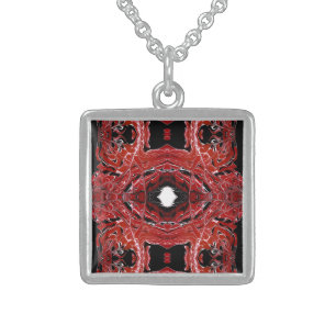 Labyrinthine Red Abstract Acrylic Fluid Art Sterling Silver Necklace