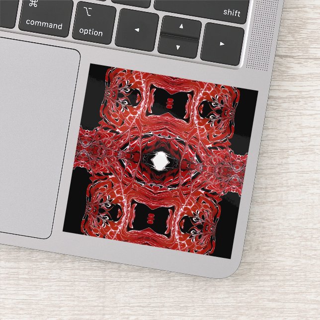 Labyrinthine Red Abstract Acrylic Fluid Art Sticker (Detail)