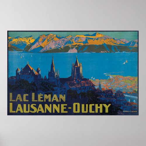 Lac Leman Lausanne Ouchy Suisse Vintage Travel Poster