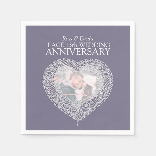 Lace 13th wedding anniversary heart photo napkins