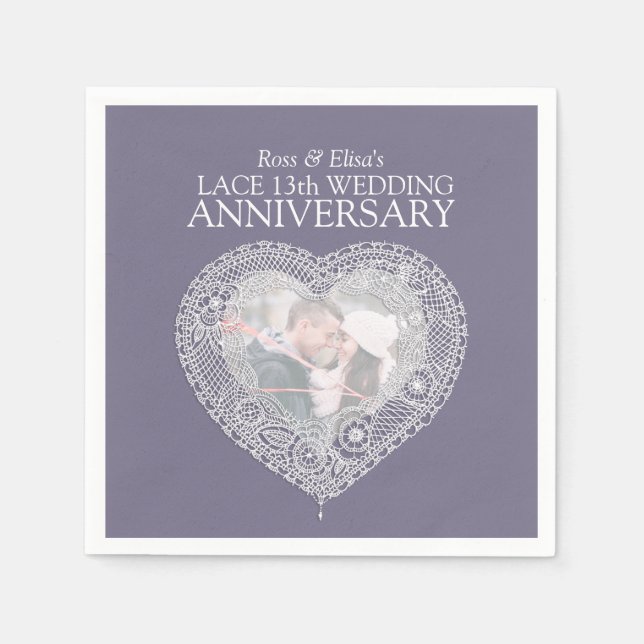 Lace 13th wedding anniversary heart photo napkins (Front)