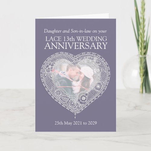 Lace 13th wedding anniversary photo card
