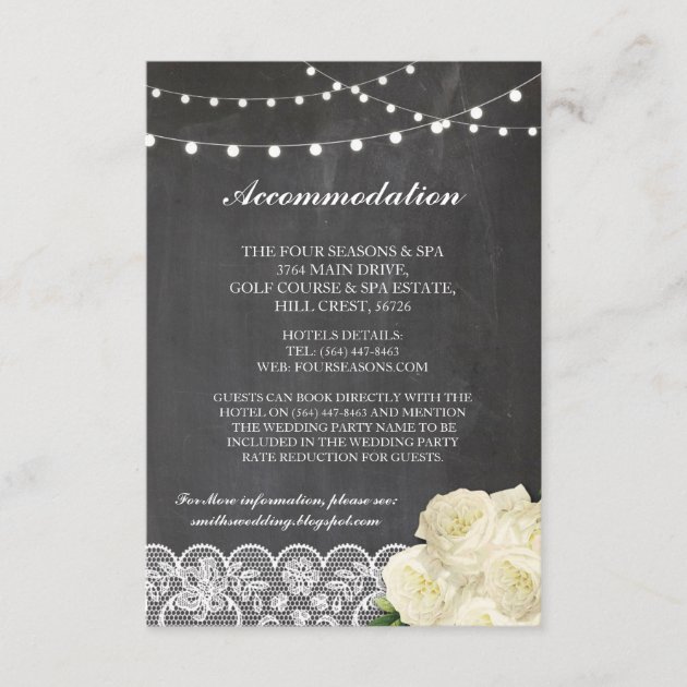 Lace Accommodation Chalkboard Lights Wedding Cards