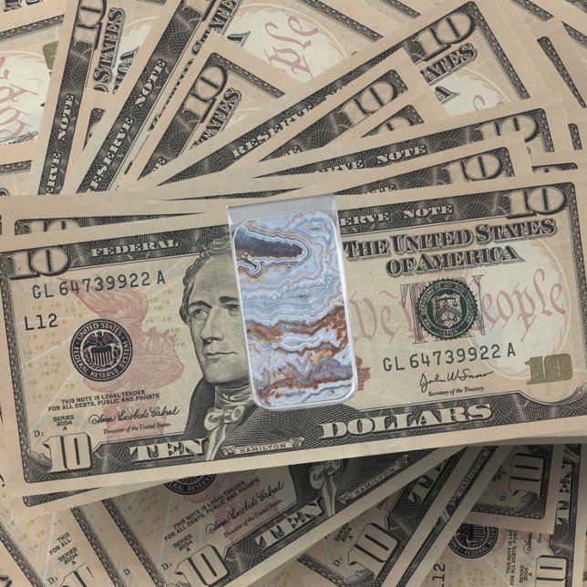 Lace Agate Rock Pattern Silver Finish Money Clip (In Situ)