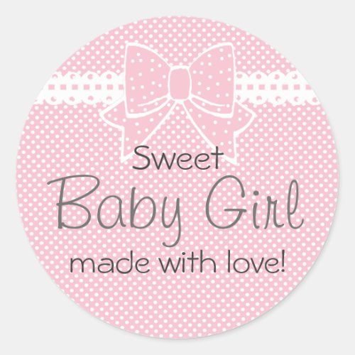 Lace and Bow Pink Baby Shower Favor Classic Round Sticker