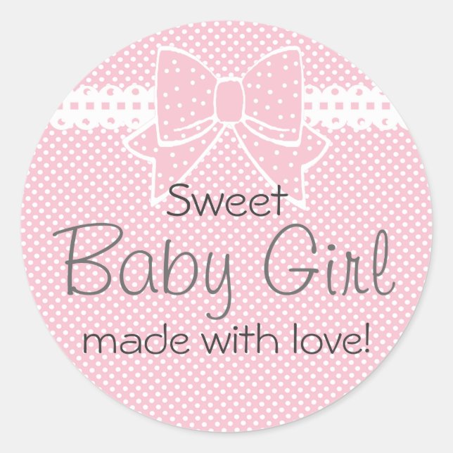 Lace and Bow Pink Baby Shower Favor Classic Round Sticker (Front)