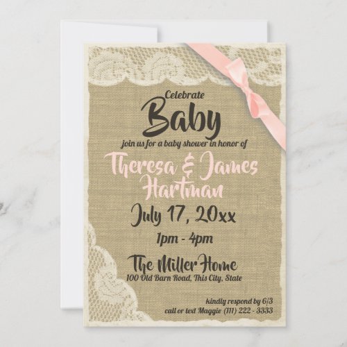 Lace and Burlap Baby Shower Invitation