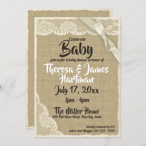 Lace and Burlap Baby Shower Invitation