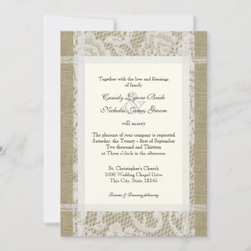Lace and Burlap Country Romance 7x5 Wedding Invitation