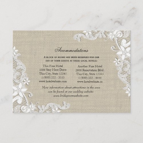 Lace and Burlap Directions Insert Invitations