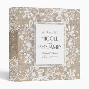 Lace and Burlap Elegant Vintage Wedding 3 Ring Binder