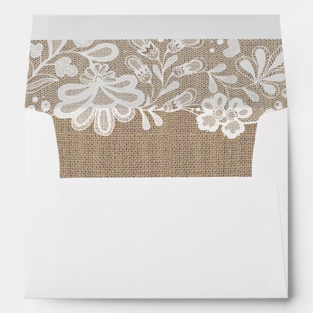 Lace and Burlap Elegant Vintage Wedding Envelope (Back (Bottom))