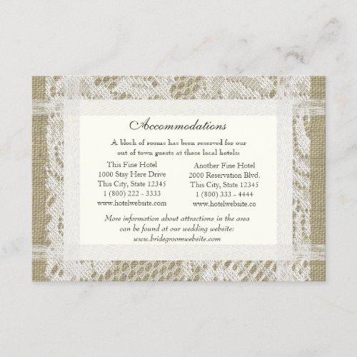 Lace and Burlap Look Directions Insert Custom Announcement