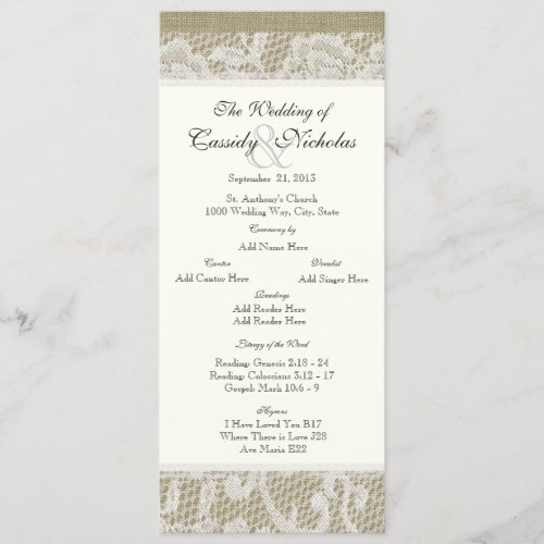 Lace and Burlap Look Wedding Program