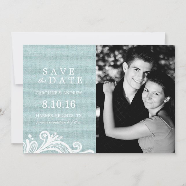 Lace and Burlap Photo Save the Date (Front)