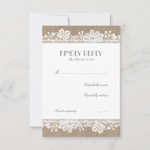Lace and Burlap Vintage Wedding RSVP Cards - The burlap and lace vintage charm wedding reply cards