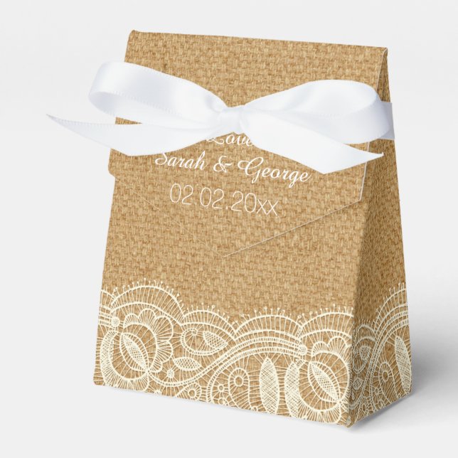 Lace and Burlap Wedding Favor Boxes (Front Side)