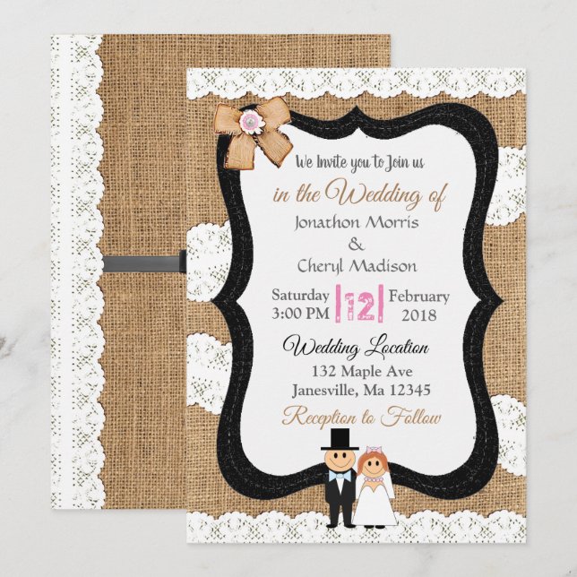 Lace and Burlap Wedding Invitation (Front/Back)