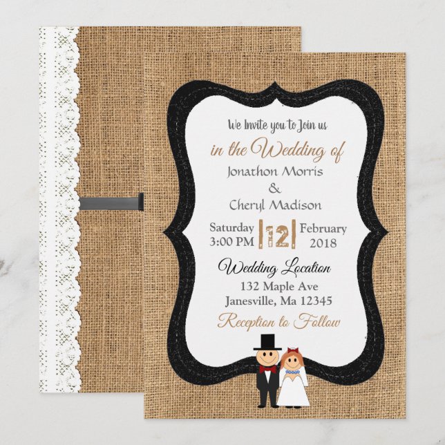 Lace and Burlap Wedding Invitation (Front/Back)