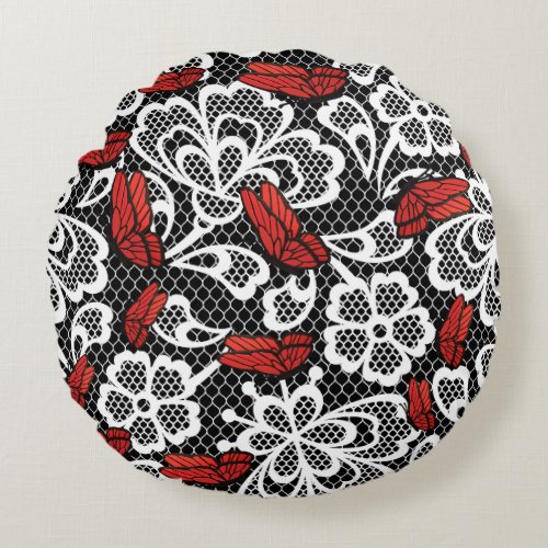 Lace and butterflies and skulls 2 design on 1  round pillow