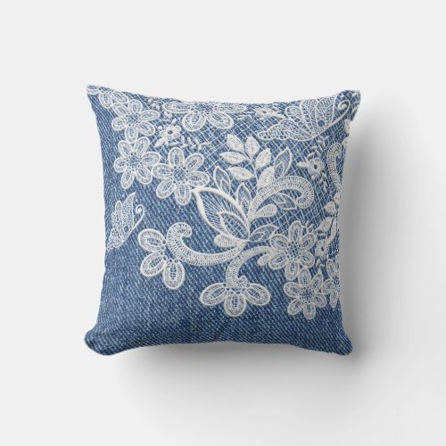 Lace and Denim Country Girl Charm Throw Pillow