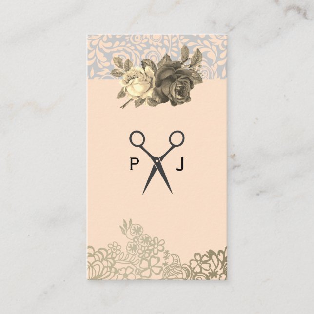Lace and Floral Hair Stylist Monogram Business Card (Front)