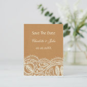 Lace and Kraft Paper Wedding Announcement Postcard (Standing Front)