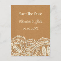 Lace and Kraft Paper Wedding Announcement Postcard