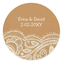 Lace and Kraft Paper Wedding Classic Round Sticker