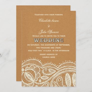 Lace and Kraft Paper Wedding Invitation