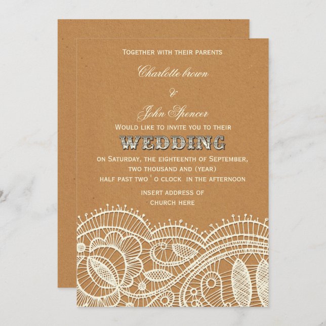 Lace and Kraft Paper Wedding Invitation (Front/Back)
